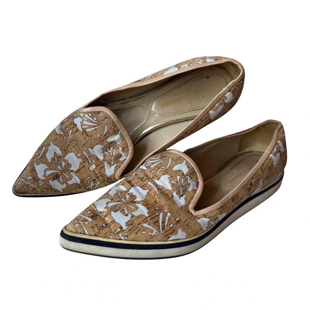 Nicholas Kirkwood floral motif slip on sneakers flats loafers‎ cork canvas sz 37